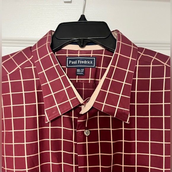 Paul Fredrick 18 1/2 37 XXL Button Down Men's Red Checkered Two Ply Cotton Shirt - Picture 3 of 3